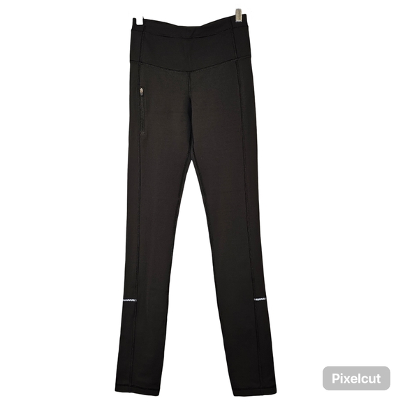 Lululemon black tights full length leggings feat. reflective trim size 4 US - Picture 1 of 8